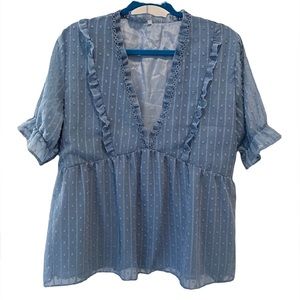 Women's Swiss Dot V Neck Short Sleeve Blouse Top Size XXL